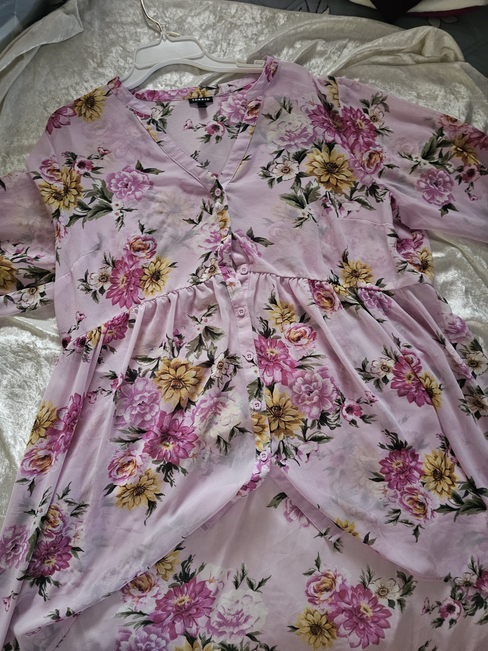 Floral Button-Front Pink Tunic Top by Torrid